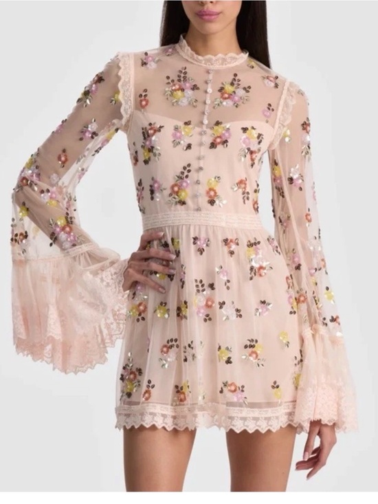 Alice + Olivia Dresses & Skirts - Alice + Olivia Allegra Embellished Lace Mini Gown Pale Pink NWT  US 10
